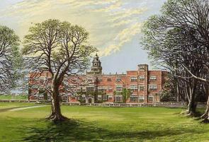 Hatfield House in Hertfordshire, England from Morris's Country Seats (1880).