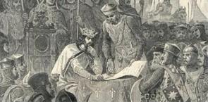 John of England signs Magna Carta. Image from Cassell's History of England - Century Edition - published circa 1902.
