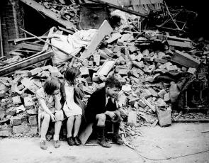 Children of an eastern suburb of London during the Blitz.