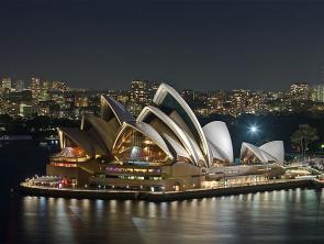 Sydney Opera House, as viewed from the Sydney Harbour Bridge. Author David Liff, Creative Coomons License.