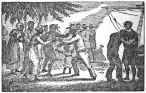 An 1835 illustration of liberated Africans arriving in Sierra Leone.