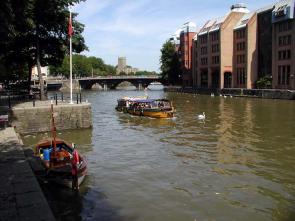 View of Bristol Bridge across the harbour from Welsh Back. Copyright: Adrian Pingstone.