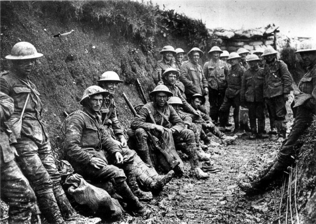A ration party of the Royal Irish Rifles in a communication trench during the Battle of the Somme. The date is believed to be 1 July 1916, the first day on the Somme, and the unit is possibly the 1st Battalion, Royal Irish Rifles (25th Brigade, 8th Division).