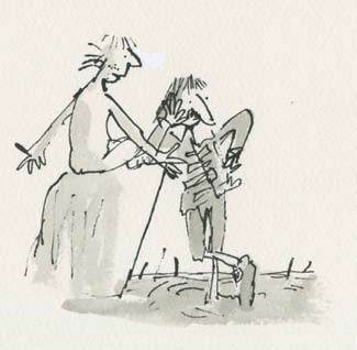 An illustrations from 'Voyages to the Sun and Moon' (LP66.72) by Cyrano de Bergerac, Folio Society edition, 1991. Image courtesy of and copyright Quentin Blake.