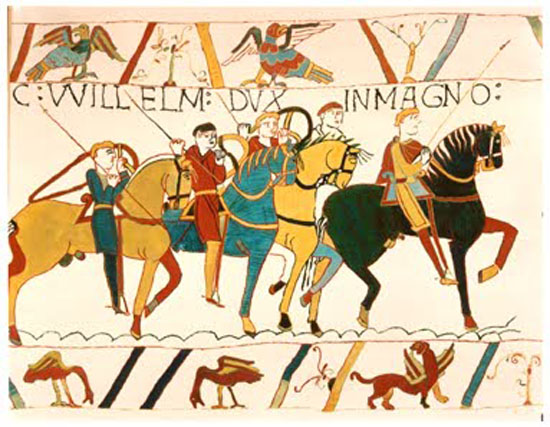 The Bayeux Tapestry, chronicling the English/Norman battle in 1066 which led to the Norman Conquest.