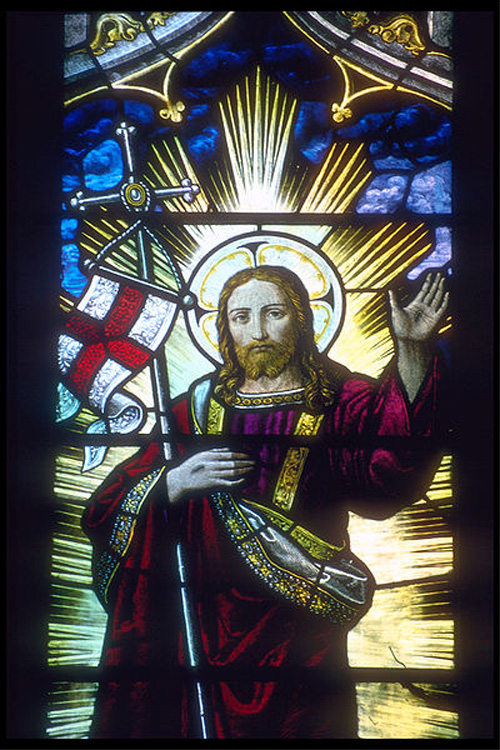 Photograph of a stained glass window in Rochester Cathedral, Kent, England. GNU License.