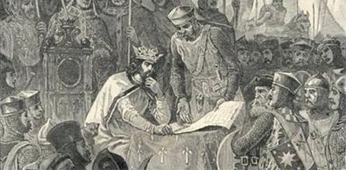 John of England signs Magna Carta. Image from Cassell's History of England - Century Edition - published circa 1902.