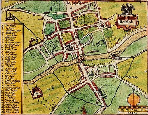Map of Bedford by John Speed, 1611.