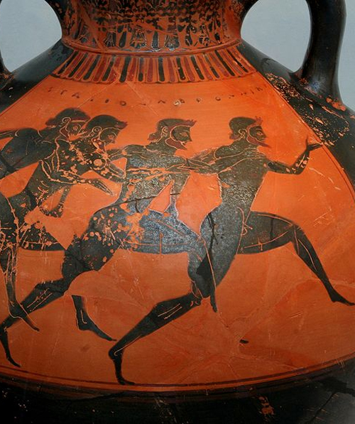 Greek vase with runners at the panathenaic games, ca. 530 BC.