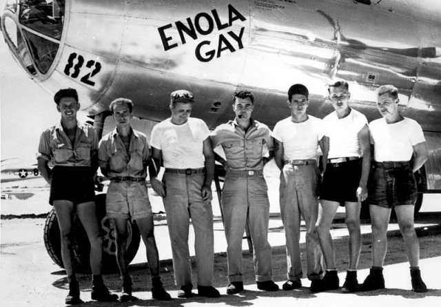 The Enola Gay and its crew, who dropped the 'Little Boy' atomic bomb on Hiroshima.