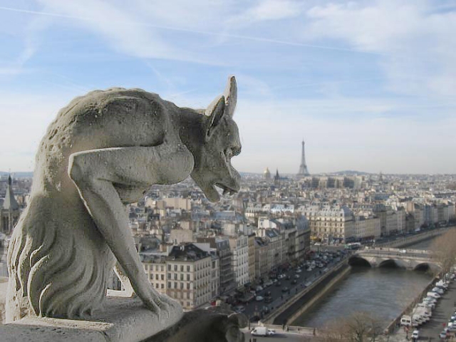 A view of Paris from the Galerie des Chimères on Notre Dame de Paris.