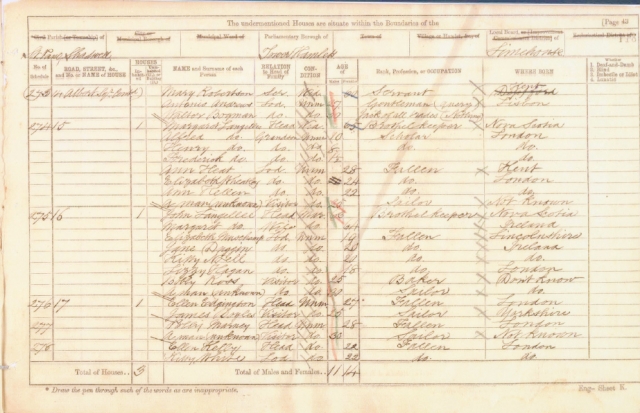 Census return from the Whitechapel area, 1871Catalogue ref: RG 10/544