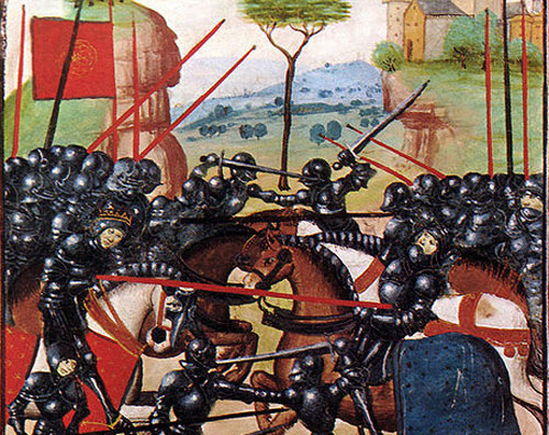 Illustration of the Battle of Barnet (14 April 1471) on the Ghent manuscript, a late 15th-century document.