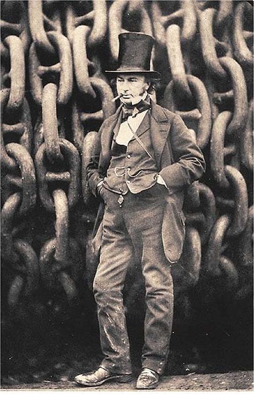 Isambard Kingdom Brunel against the launching chains of the Great Eastern at Millwall in 1857.