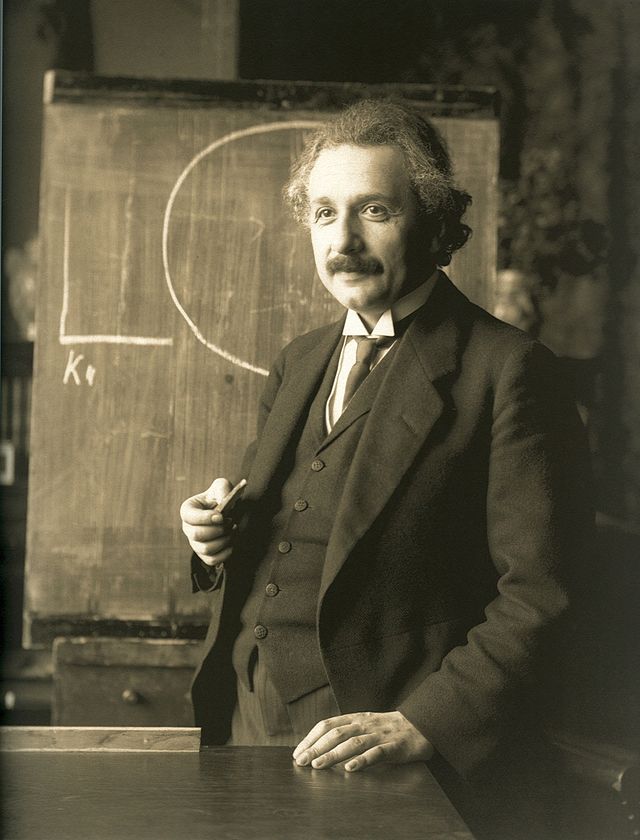 Albert Einstein during a lecture in Vienna in 1921.