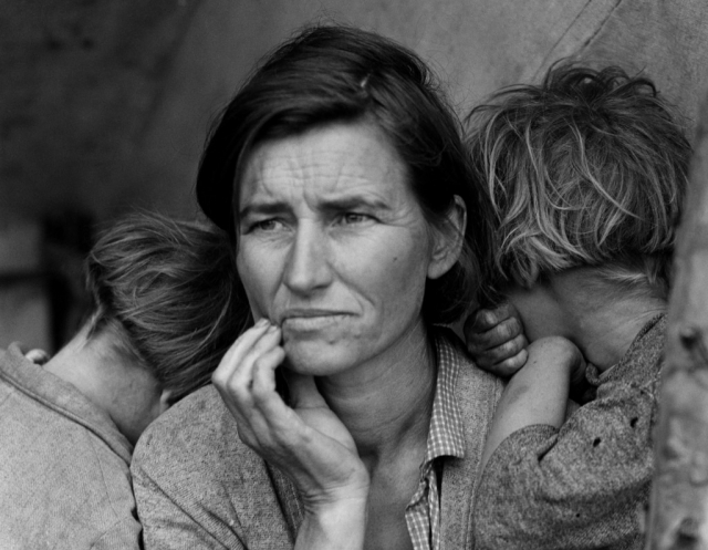 Portrait shows Florence Thompson with several of her children in a photograph known as "Migrant Mother". The Library of Congress. In the 1930s, the FSA employed several photographers to document the effects of the Great Depression on the population of America.