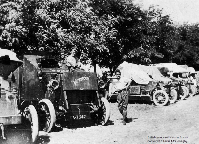 British armoured cars in Russia. Copyright Charlie McConaghy