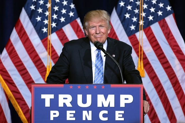 Donald Trump speaking at an immigration policy speech in Phoenix, Arizona. 31August 2016. Author: Gage Skidmore. Creative Commons.