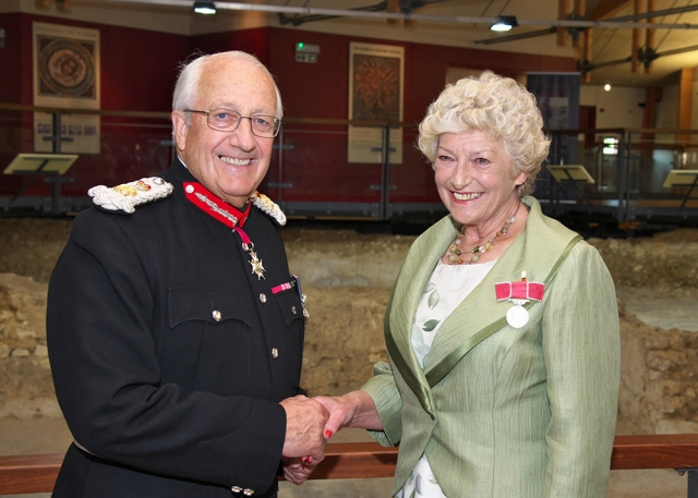 Major General Martin White CB CBE JP presenting OBE Medal to Gillian Burnett © Michael Dunkason