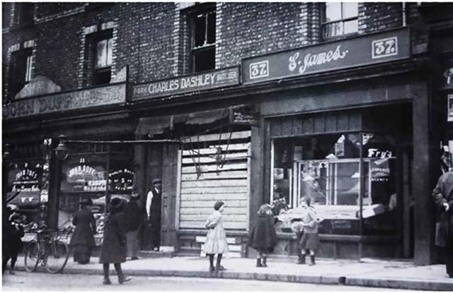 Charles Dashley’s pork butcher’s shop after the Lusitania Riots of 1915