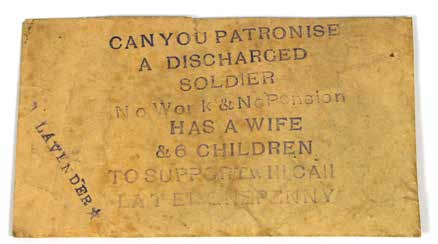 An envelope containing lavender, being sold by a discharged soldier. Salford City Archives
