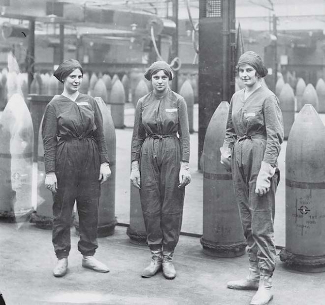 Three female munitions workers in the First World War (IWM HU96426)