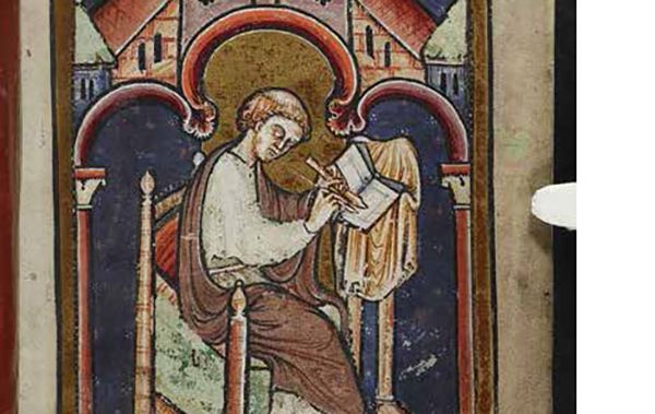 Image of a scribe, perhaps Bede. British Library, Yates Thompson MS 26, f. 2r