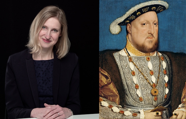 Tracy Borman (photo credit Lorentz Gullachsen, CF020043); Henry VIII by Holbein