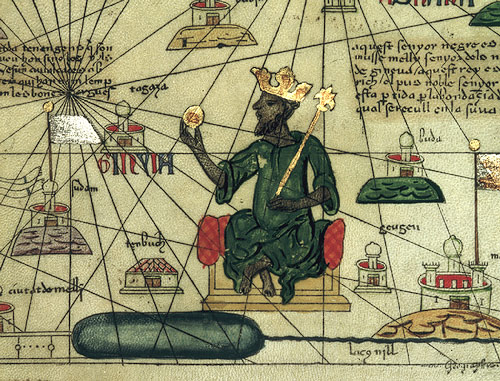 Detail from the Catalan Atlas Sheet 6 showing Mansa Musa - Gallica Digital Library
