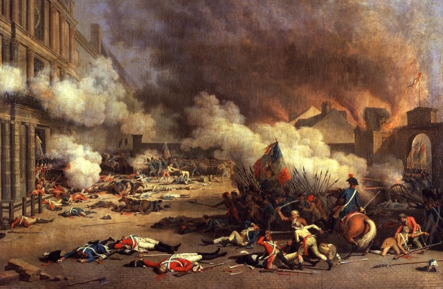 On 10 August 1792 the Paris Commune stormed the Tuileries Palace and killed the Swiss Guards. Public Domain.