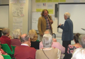 Then HA President Justin Champion is presented with a book at the end of his lecture to Nuneaton Branch, 2015