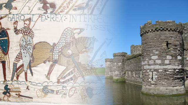 Composite: Bayeux Tapestry, Beaumaris castle