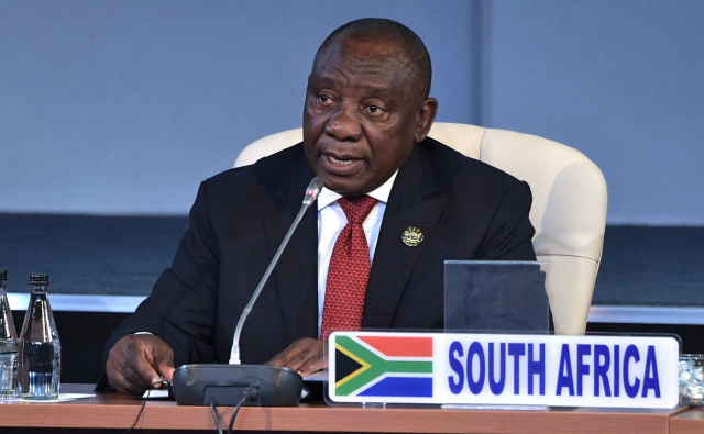 Cyril Ramaphosa at the 10th BRICS summit, July 2018. This file is licensed under the Creative Commons Attribution 4.0 International license.