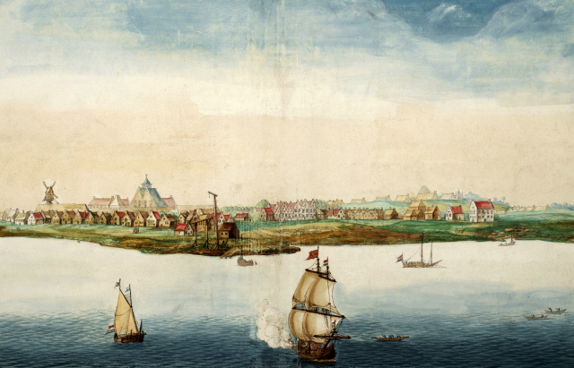 An early picture of Nieuw Amsterdam made in the year when it was conquered by the English under Richard Nicolls. Public Domain.