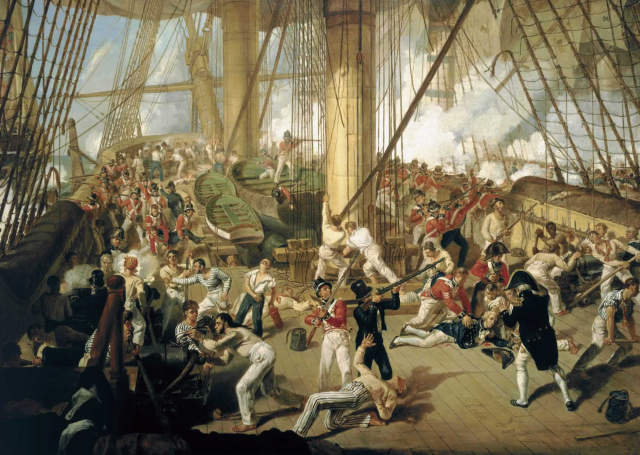 Nelson is shot on the quarterdeck, painted by Denis Dighton, c. 1825