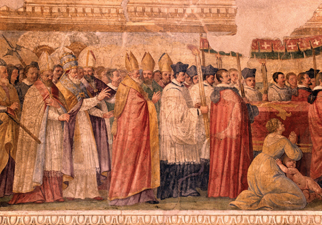 Fresco of Pope Lucius III in procession (1183)
