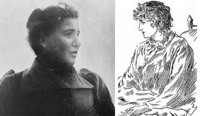 Photograph of Jeannie Schmolovitz; sketch of Jeannie by Bror Karl Albert Kronstrand, The Cornish Telegraph 25 November 1903
