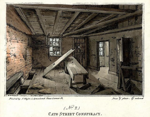 Cato Street Conspiracy series; interior view of the hay loft where the conspirators assembled (Wikimedia Commons)