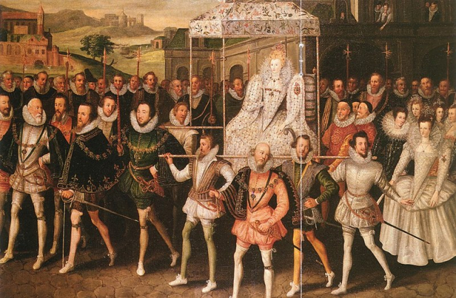 Procession portrait of Elizabeth I of England c. 1601. Attributed to Robert Peake the Elder. Wikimedia Commons