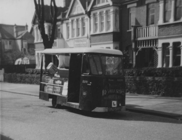 A Brush Pony milk float operated by Howards Dairies, Southend-on-Sea, England around 1970, by Bob1960evens (Wikimedia Commons)