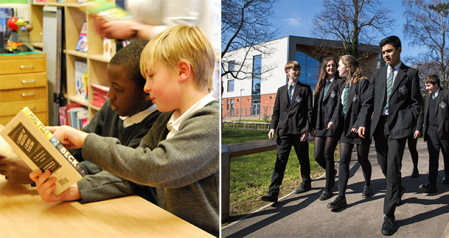 Primary students reading; Roundhay School photoshoot
