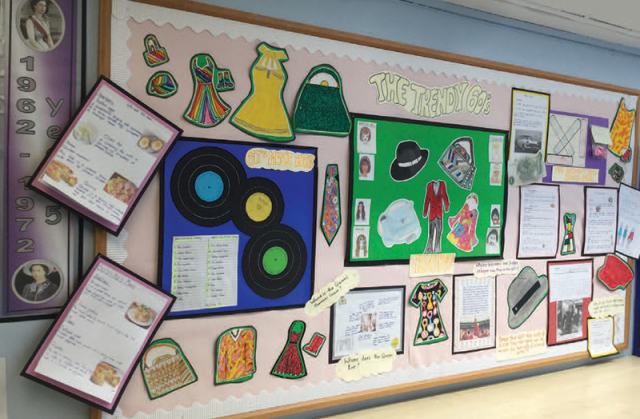 'The Trendy 60s' - section of Platinum Jubilee time tunnel display at Rainham Village School, Wavering