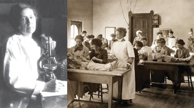 Anna Wessels Williams; Anna in anatomy class (back right by skeleton)