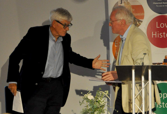 Professors Tony Badger and Diarmaid MacCulloch at the HA awards evening 2023