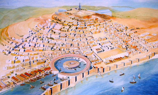 Representation of the Punic city in the Carthage National Museum. Creative Commons Attribution-Share Alike 2.0 Generic license. Author - Damian Entwistle