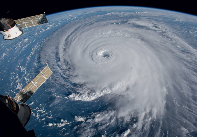 Tropical cyclone Hurricane Florence in 2018, as viewed from the ISS (NASA)
