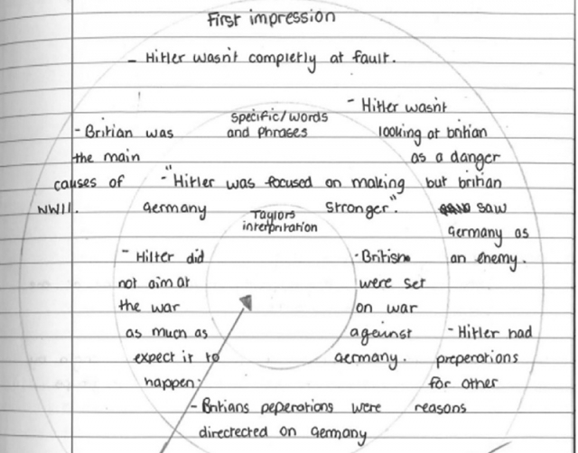 Example of student's work, using the 'dartboard'