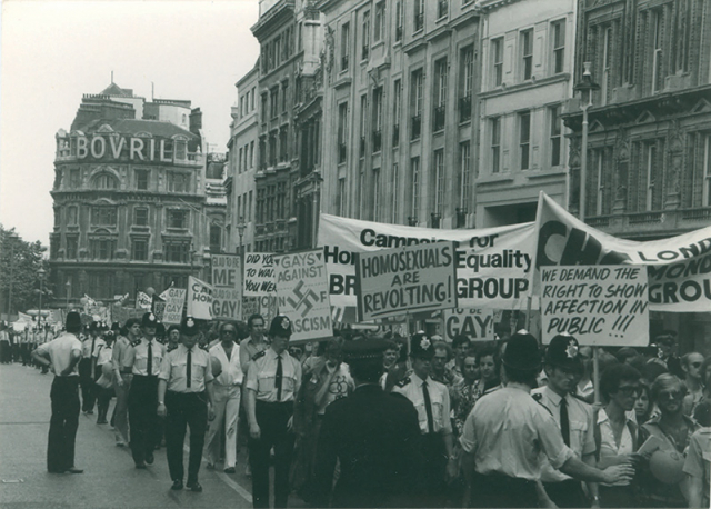 Gay Pride march on Cockspur Street, 1974