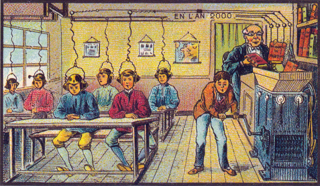 "France in XXI century: school in the future", by Jean Marc Cote (1901) or Villemard (1910). Public domain