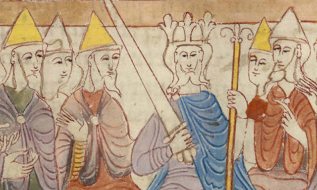 Anglo-Saxon king with his witan. Biblical scene in the Illustrated Old English Hexateuch (11th century) Public Domain, https://commons.wikimedia.org/w/index.php?curid=396377